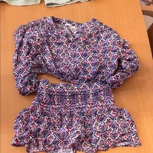 Zara Blue and Pink Floral Blouse & Skirt Set